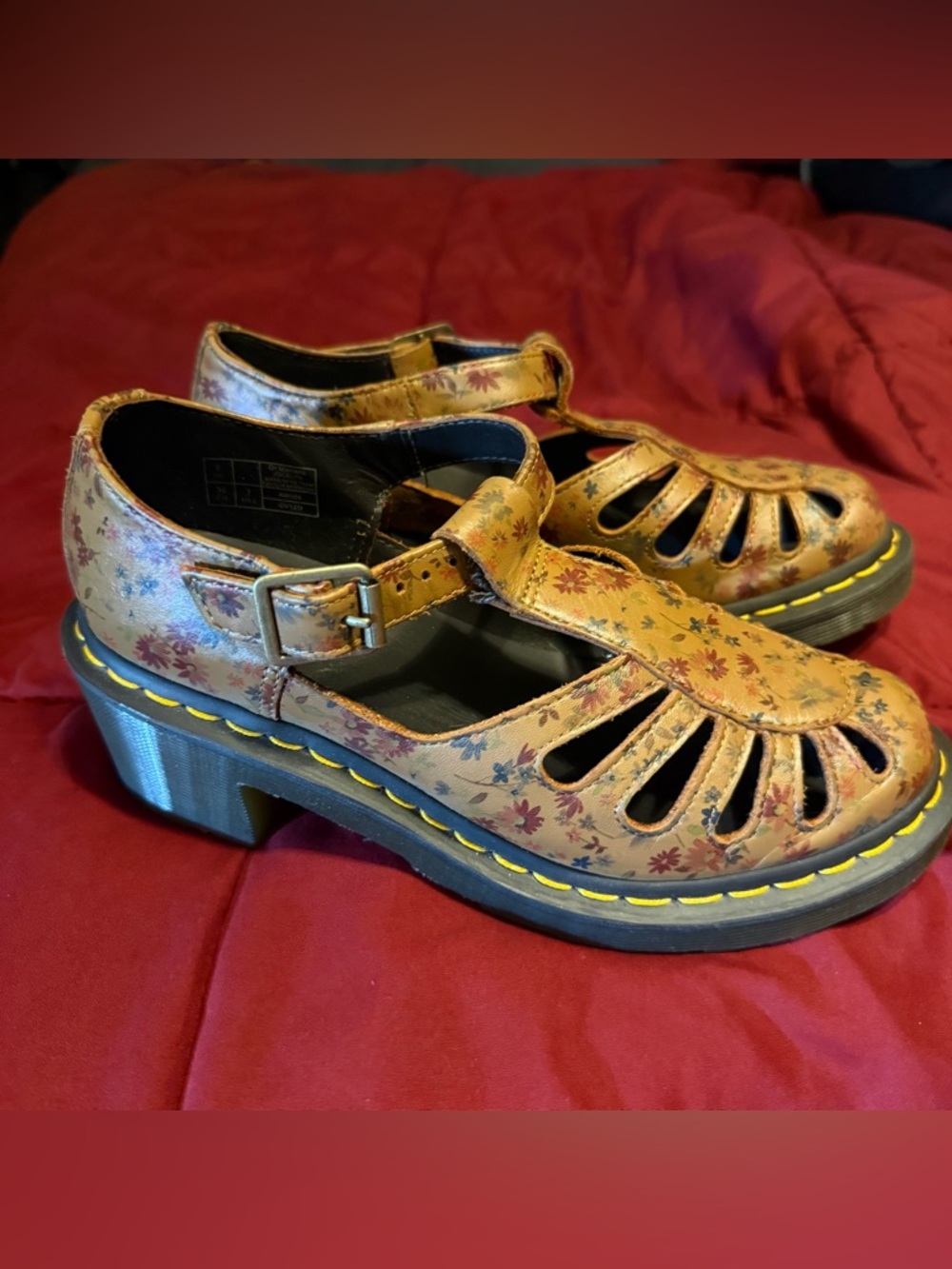 Dr. Martens Yellow Floral Cutout Mary Jane Clogs
